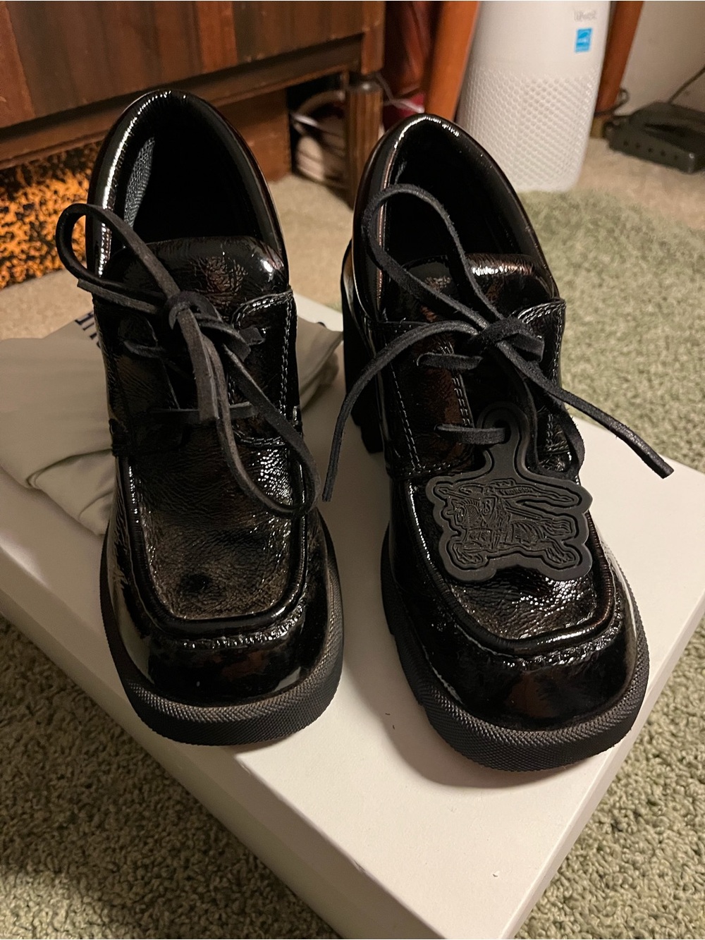 Burberry Black Patent Leather Heeled Lace-Up